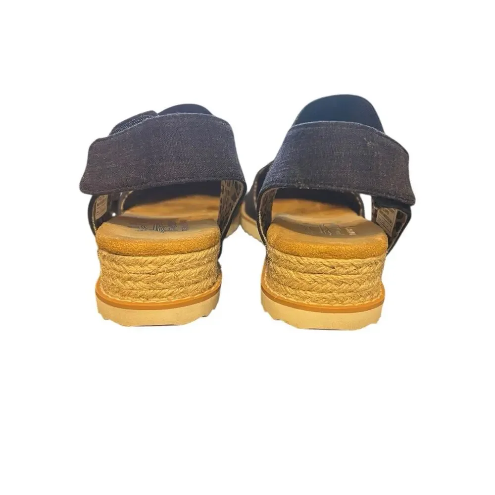 BOBS from Skechers Desert Kiss Wedge Sandals Navy Closed Toe Comfort Size 7